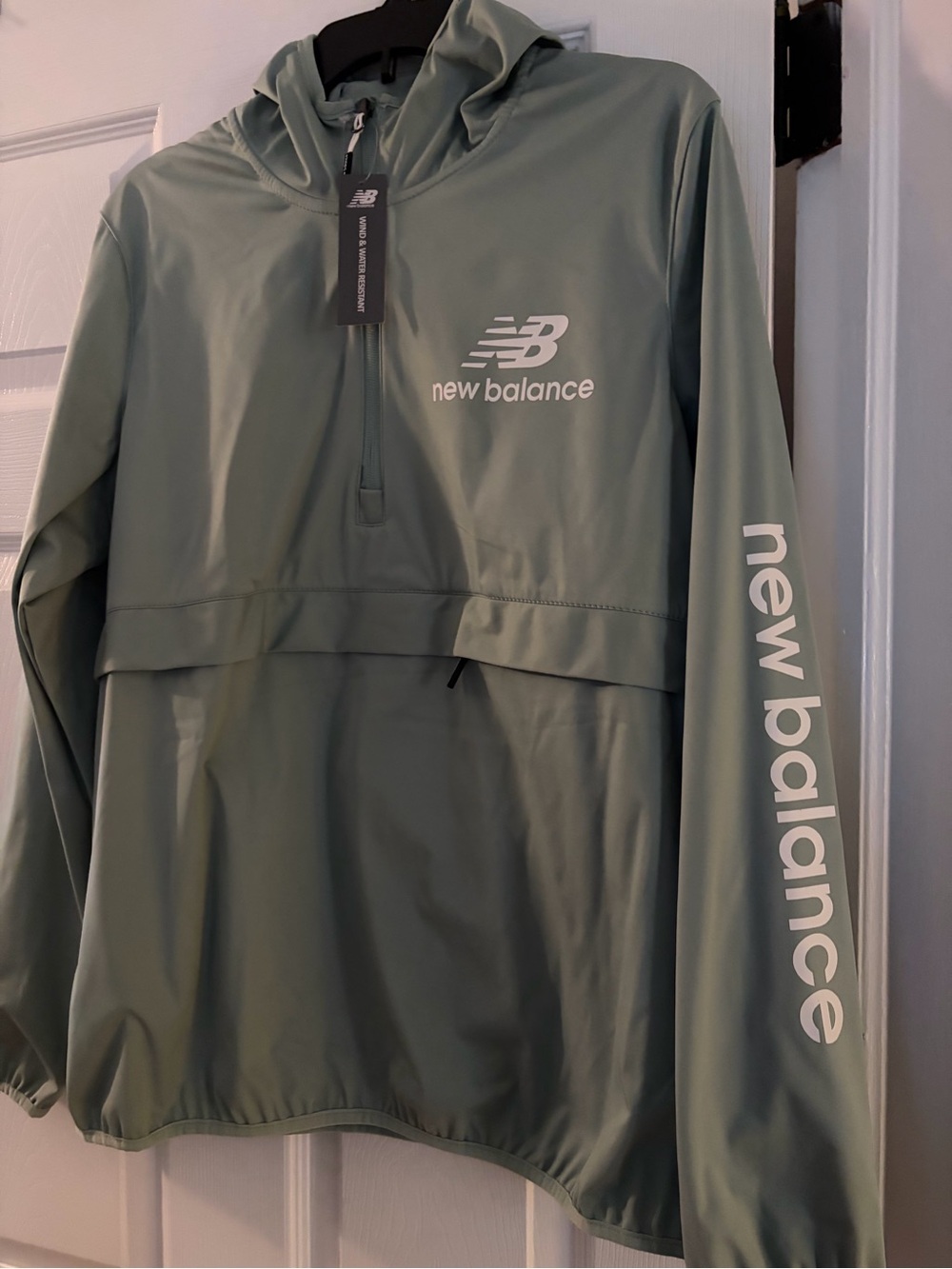 New Balance Men's Sage Green Hooded Half-Zip Windbreaker